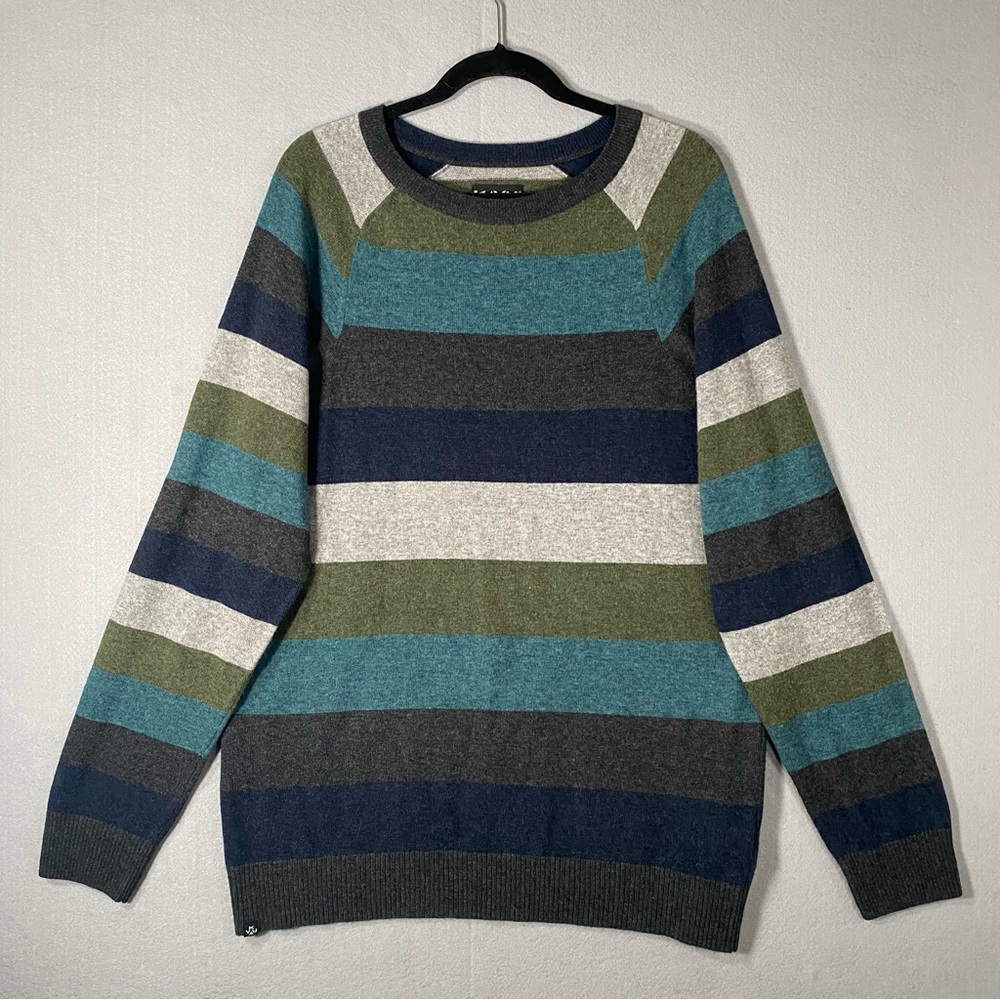 Kavu ATKINSON Blue Spruce Long Sleeve Stripe Sweater Wool Alpaca Mens Medium